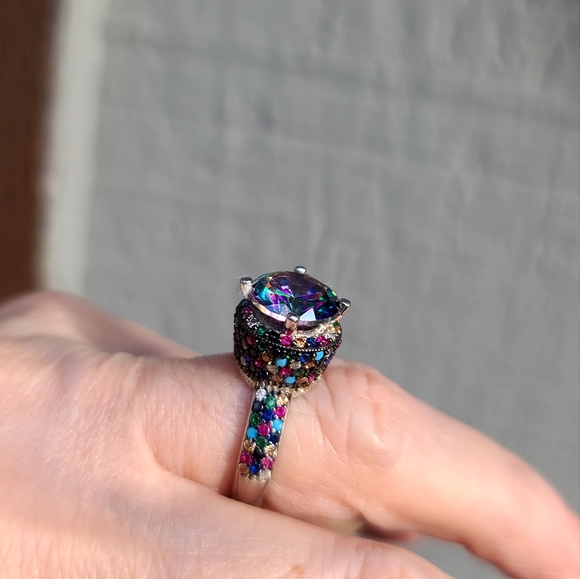 Dark Kharma by Avelon Jewelry - Incredible Sultans Mystic center stone fancy multi gem setting Sterling ring 7.5